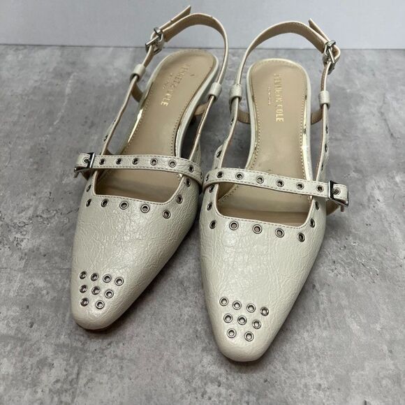 Kenneth Cole Ivory Martha Eyelet Slingback Kitten Heels Womens Size 8M - Picture 1 of 10